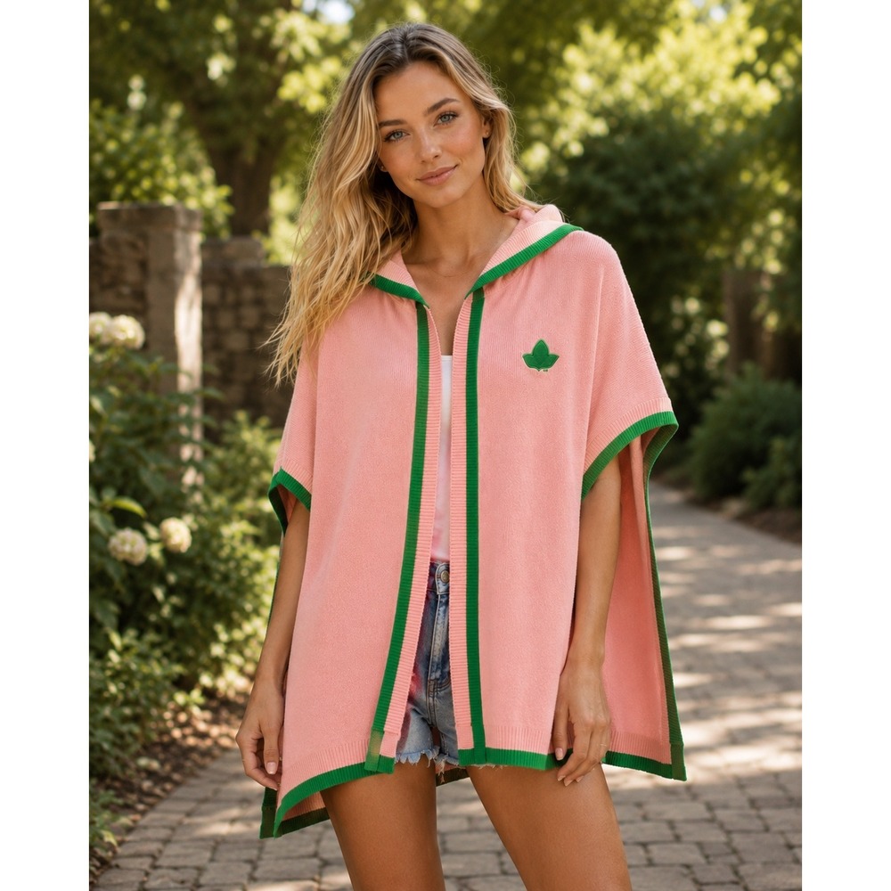 Ivy Storehouse Alpha Kappa Alpha Sorority Hooded Poncho Women M Pink Sweater